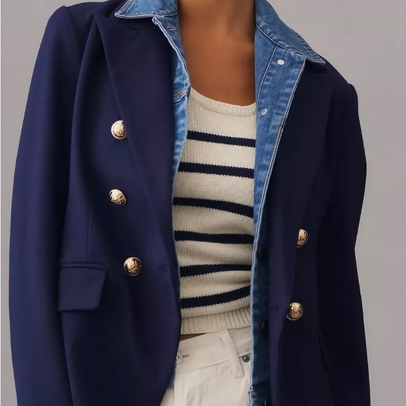 Anthropologie Dolan Navy Blazer XS with removable denim dickie. NWT. Sold out. - Picture 2 of 5